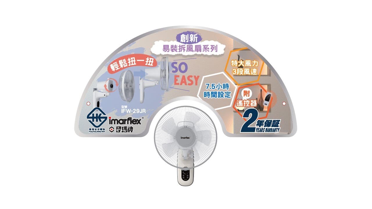 "伊瑪牌" 易裝拆電子式11.5吋遙控掛牆扇 產品圖3