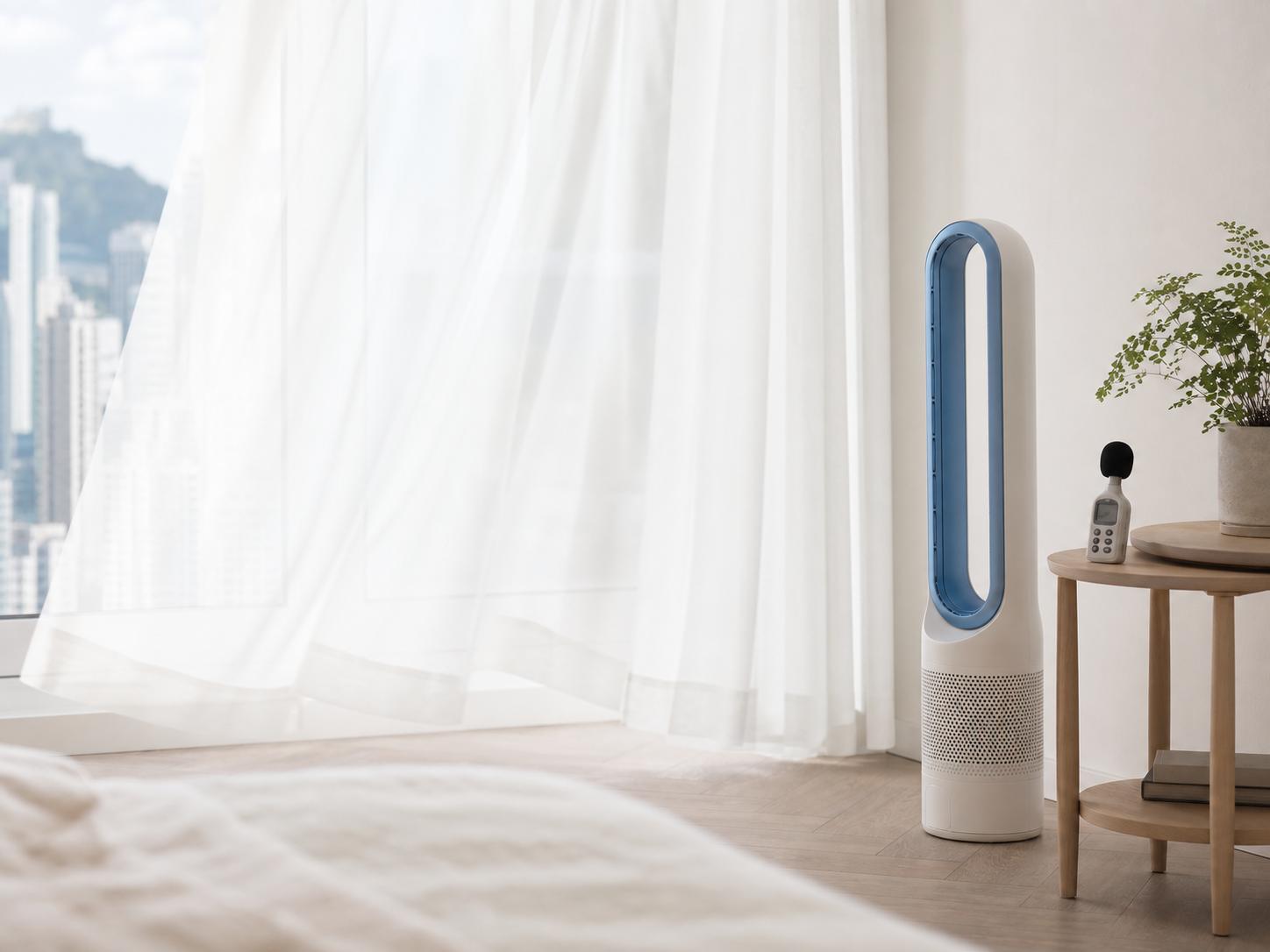 Bladeless fan with quiet airflow