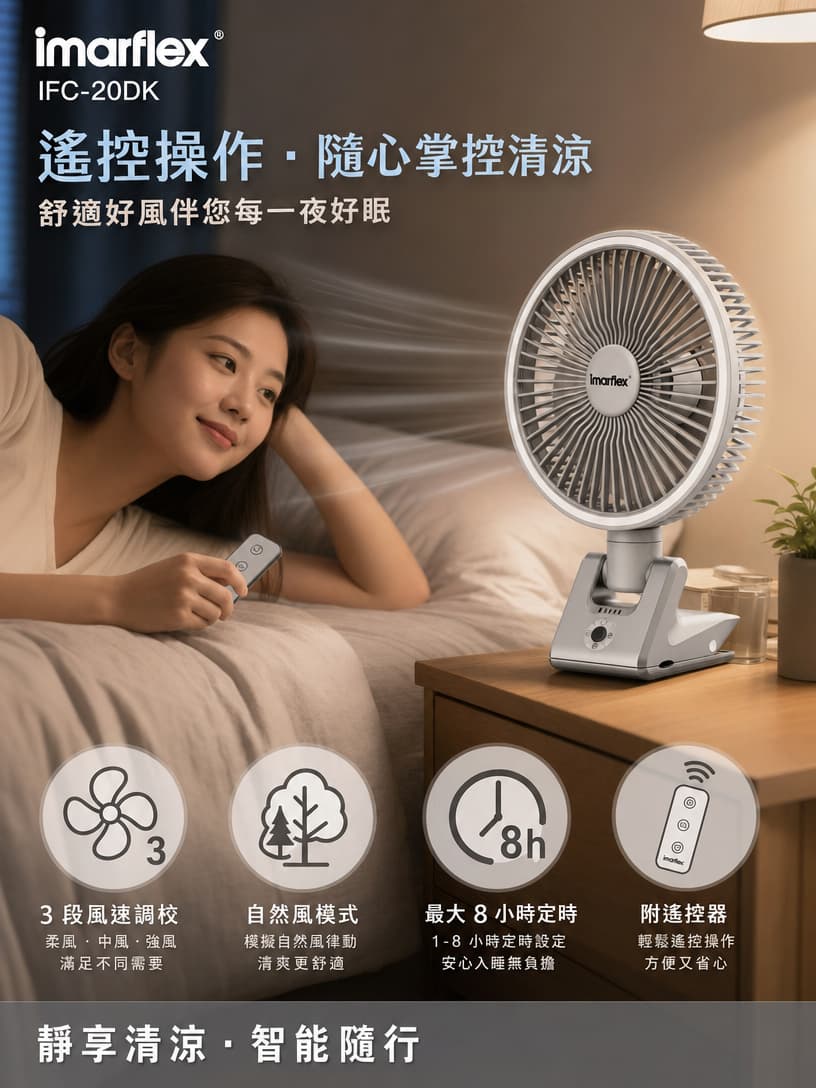 "伊瑪牌"『日和．米』7.9吋充電式檯夾多用扇 產品詳情圖片 3