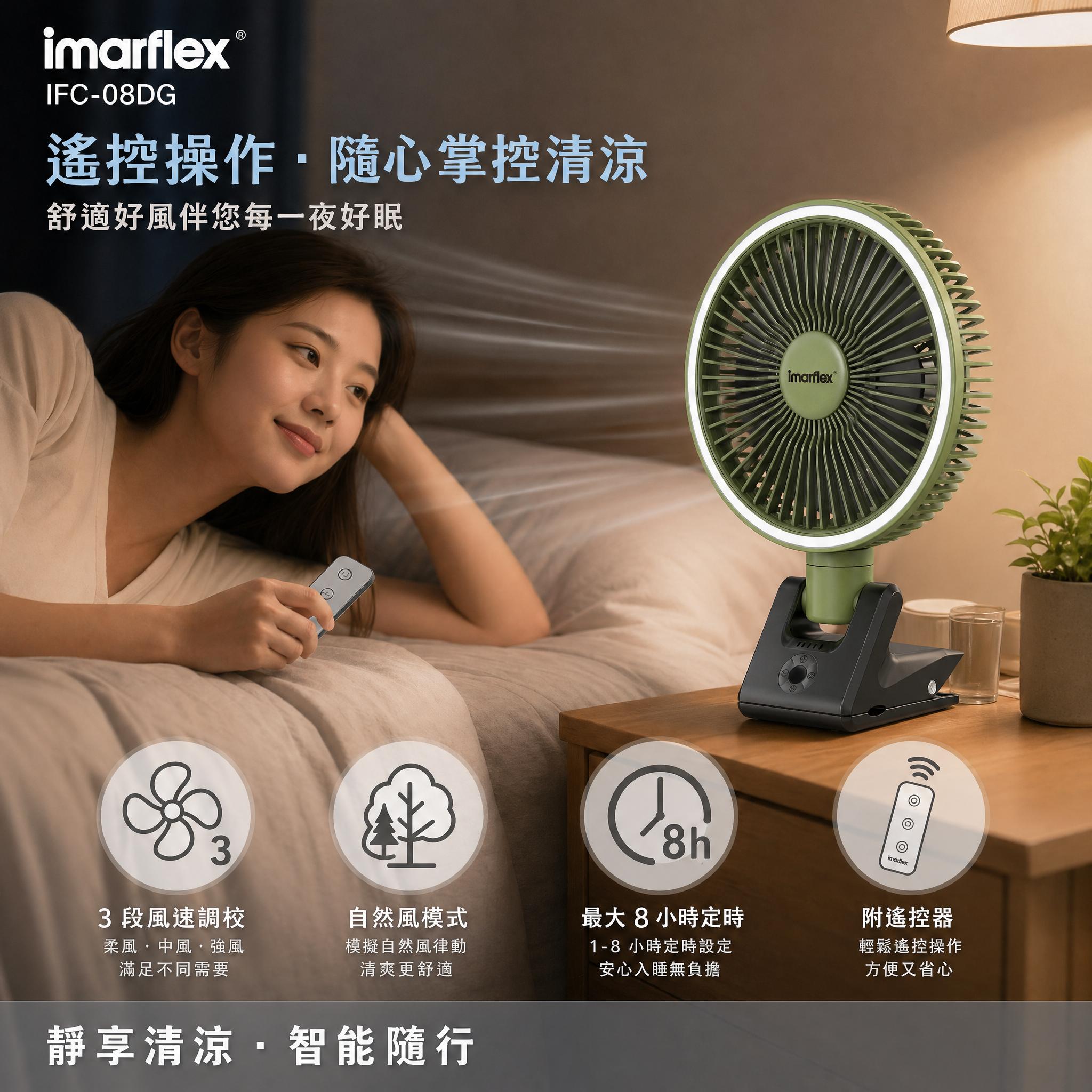 "伊瑪牌"『日和．翠』7.9吋充電式檯夾多用扇 產品詳情圖片 3